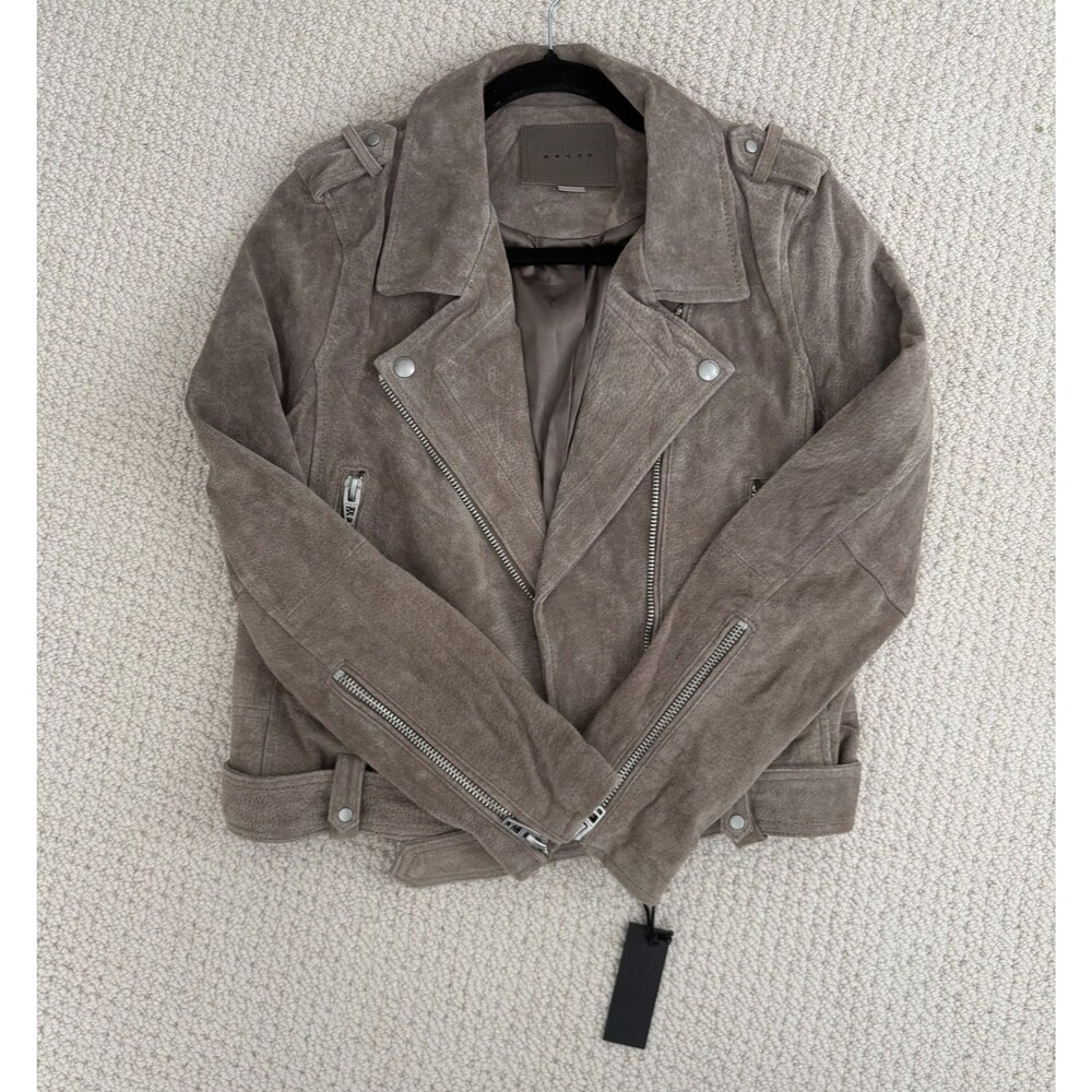 NWT BLANK NYC Suede Jacket Womens Moto Biker Zip Leather Size Large - Sand Brown